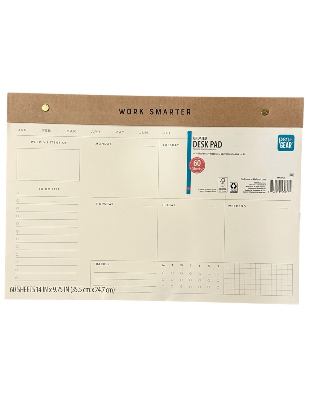 Pen+Gear Undated Work Smarter 60 Sheet Kraft Paper Large Desk Weekly Planner Pad